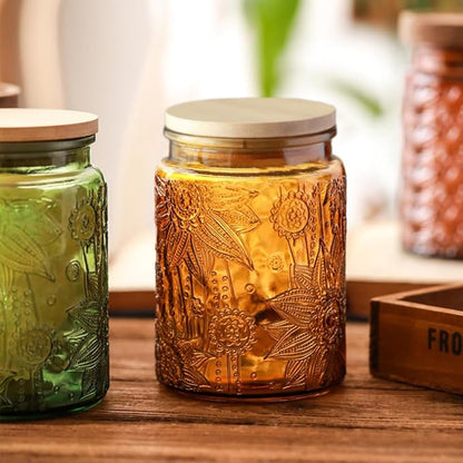 ANSQU Green Glass Canister, Candy Jar with Lid, 23.7 FL OZ Vintage Colored Mason Jars for Kitchen Decorative Jar for Coffee Tea Candy Cookies, Cute Jars (Green, 1 Pack)