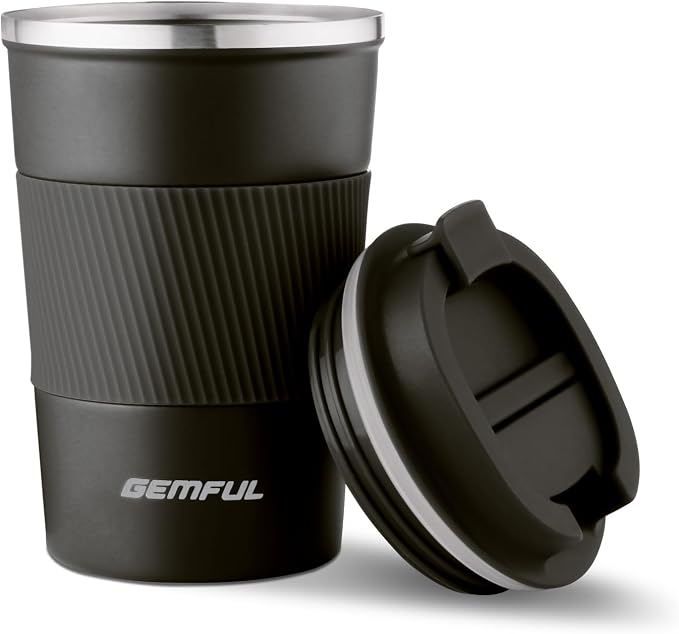 GEMFUL To Go Coffee Mug with Lid 13 oz Travel Mugs Insulated Coffee Cups Spill Proof Leak Proof Vacuum Stainless Steel for Hot Cold Drinks Women Men (Black)