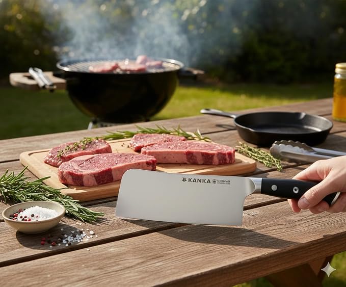 KANKA 7 inch Meat Cleaver Knife – Professional Knife for BBQ & Kitchen, Ergonomic Handle Stainless Steel Butcher for Meat, Fish & Bone Cutting - Heavy Duty Chef Chopper Razor Sharp & Rust-Resistant