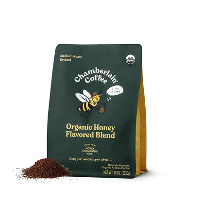 Chamberlain Coffee Honey Medium Roast Ground Coffee - USDA Organic Specialty Blend - Smooth & Balanced with Honey, Chamomile & Oak Notes - Freshly Roasted - Rich Flavor & No Bitterness - 10 Oz