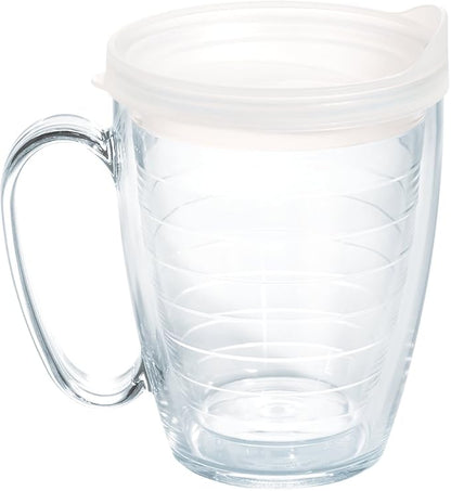 Tervis Clear & Colorful Lidded Made in USA Double Walled Insulated Tumbler Travel Cup Keeps Drinks Cold & Hot, 16oz Mug, Clear Lid