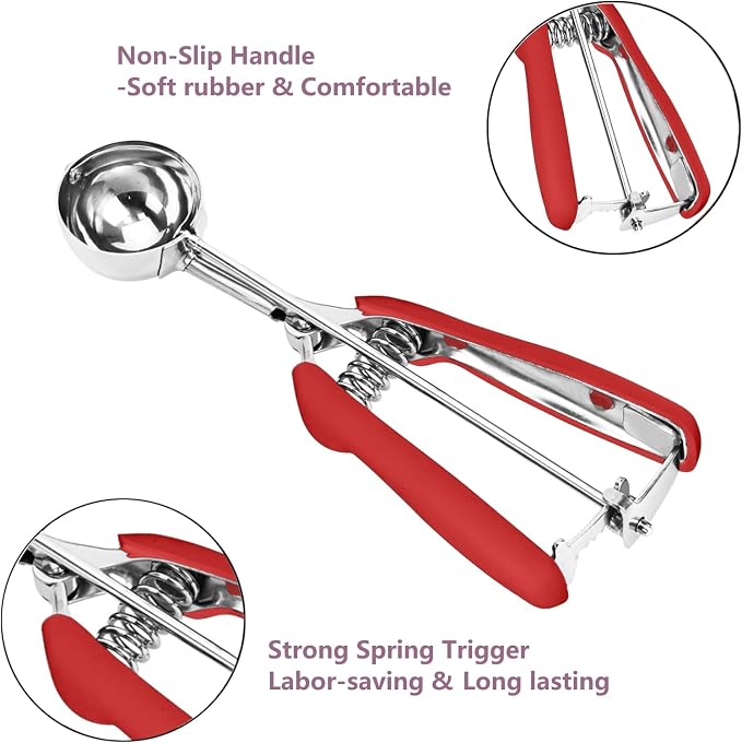 Stainless Steel Cookie Scoop - 1 Tbsp/ 15 ml / 0.5 oz, Trigger Release, Baking & Ice Cream Scoop (Red)