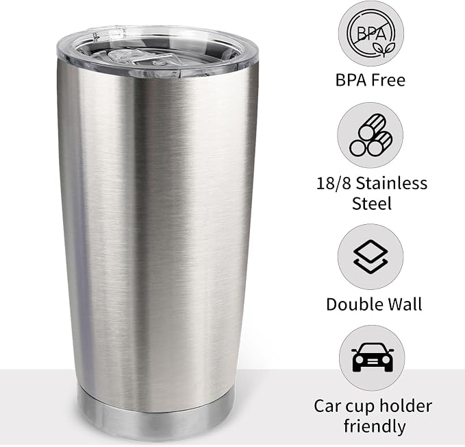 20oz Stainless Steel Tumbler with Lid, Travel Mug - Double Wall Vacuum Powder Coated Cup - Stainless steel, 1 Pack