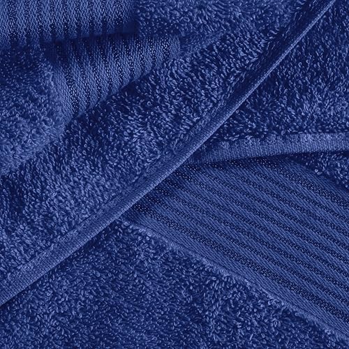 Belizzi Home 100% Cotton Towel Set, Contains 6 Soft Bath Towel, 6 Hand Towels, 12 Wash Cloths - Compact Absorbent Lightweight & Quickdry Towels for Bathroom - 24 Piece Bathroom Towel Set - Navy Blue