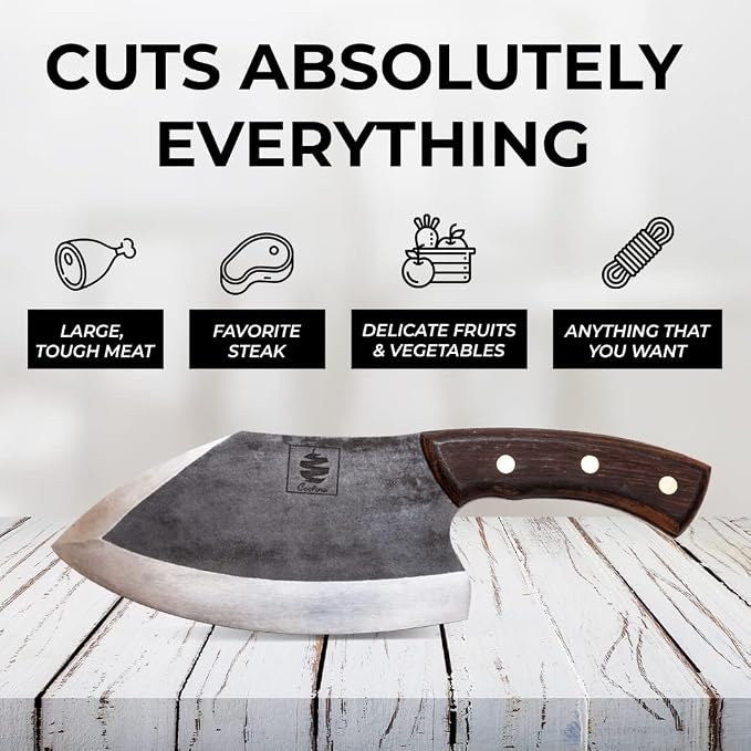 COOLINA Alpha Duo Knife Set - Lixy Cleaver & Tungsten XL Chef Knife, Hand-Forged High-Carbon Steel, Razor-Sharp, Full Tang, Ergonomic Handle