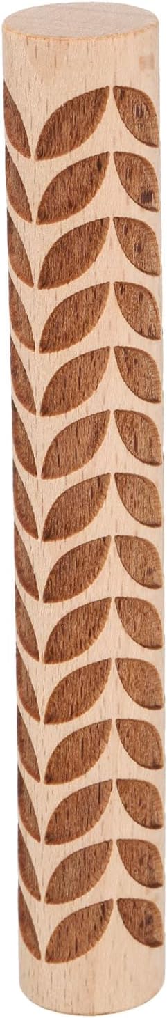 HARFINGTON Wood Clay Roller 4" Leaf Pattern Rolling Pins Wood Rollers Pottery Tools Wood Grain Texture Rollers for Clay Baking Dough Playdough DIY