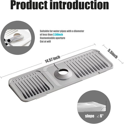 STARGAZ Silicone Faucet Mat for Kitchen Sink,Faucet Draining Mat,Sink Back Splash Guard,Kitchen Rubber Mat,Bathroom Sink Faucet Mat,Soap Dish,Silicone Sink Protector(14.6”×5.5”)