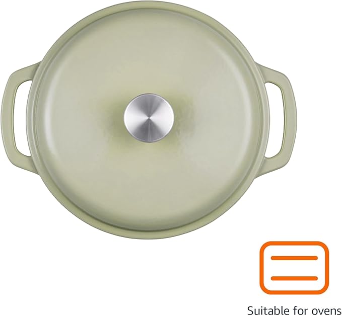Amazon Basics Cast Iron Dutch Oven Pot with Lid, Enameled, Dual Handles, Round, Heavy-Duty, Medium, 6-Quart, Olive
