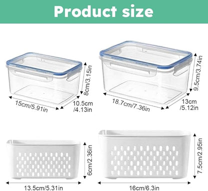 2-Pack Refrigerator Storage Containers with Removable Colander Baskets, Fridge Organizer Box for Fruits Vegetables, Keep Fresh & Tidy, Space Saving Kitchen Food Storage Container Set