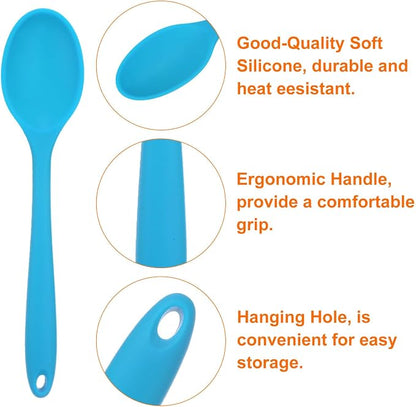 HARFINGTON 2Pcs Silicone Spoons, Heat Resistant Kitchen Cooking Utensil Spoon for Cooking, Mixing, Stirring and Serving, Blue