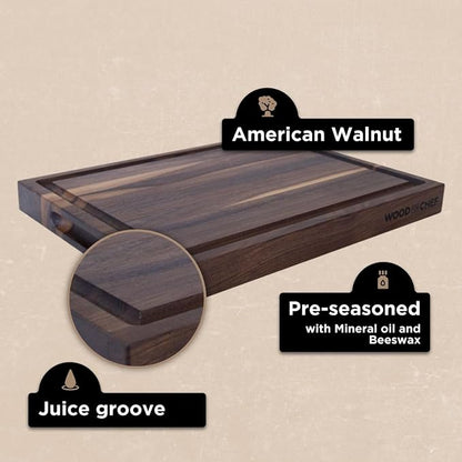 Extra Large XL Cutting Board from American Walnut - Heavy Reversible Butcher Block with Juice Groove for Cutting Meat and Juicy Veggies Easily - Walnut Chopping Board - 24x18x1.5"
