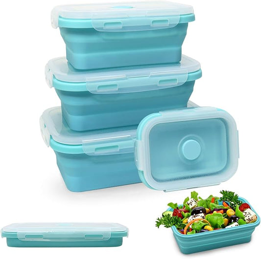 Alimat PluS 4 Assorted Size Set Silicone Food Storage Containers with Lids, 40.5oz, 27oz, 16.9oz and 11.8oz Collapsible Meal Prep Lunch Containers, Microwave, Freezer and Dishwasher Safe