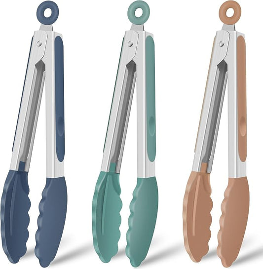 Hotec Silicone Kitchen Tongs for Cooking 9-Inch, Set of 3, Neutral | Serving Tongs with Silicone Tips, heat resistance 600°F, Durable Spring Locking Mechanism