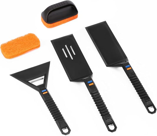 Utheer Griddle Tool Kit 5-Piece, Nonstick Safe Nylon Griddle Accessories with Stainless Steel Core, Nonstick Safe Flat Top Grill Tools Set with Spatulas, Scraper, Cleaning Brush with Replaceable Head
