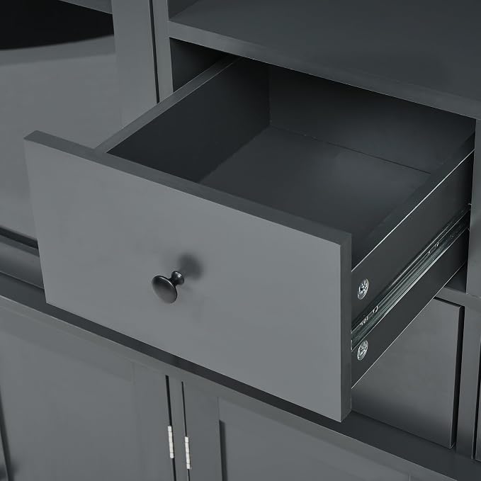 VilroCaz 75'' Tall Freestanding Kitchen Pantry Cabinet, Wood Large Cupboard Storage Buffet with Hutch, 4 Drawers, Door Shelves and Pull-Out Trays for Dining Room, Living Room (Gray-10.13)