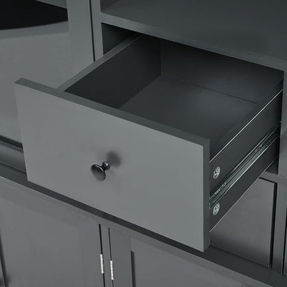 VilroCaz 75'' Tall Freestanding Kitchen Pantry Cabinet, Wood Large Cupboard Storage Buffet with Hutch, 4 Drawers, Door Shelves and Pull-Out Trays for Dining Room, Living Room (Gray-10.13)