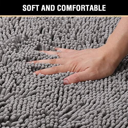 H.VERSAILTEX Bath Rugs for Bathroom Slip-Resistant Shag Chenille Bath Rugs Mat Extra Soft and Absorbent Bath Rug for Shower Room Machine-Washable Fast Dry (Gray, 20" x 32"/17" x 24")