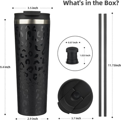 BJPKPK 30oz Insulated Tumbler With lid And Straw Stainless Steel Tumblers Travel Coffee Mug Reusable Thermal Cup,Black Leopard