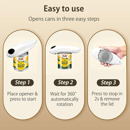 Electric Can Opener, Handheld One-touch Automatic Can opener, Smooth Edge Kitchen Gadget Can Openers Electric for Seniors with Arthritis White