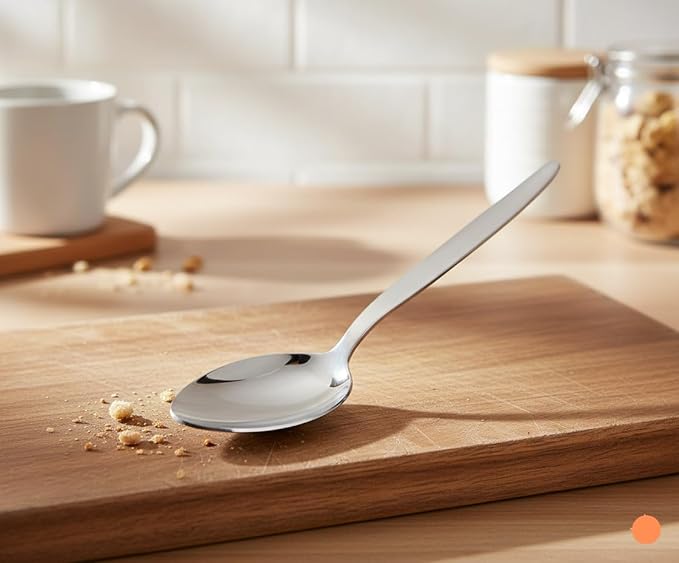 2-Pack Chef Kunz Sauce Spoon | Silverware 18/10 Stainless Steel Silver Culinary Serving Spoons | 9 Inch Basting, Quenelle, Dinner, Plating, Chef Cooking Spoon | Dishwasher safe