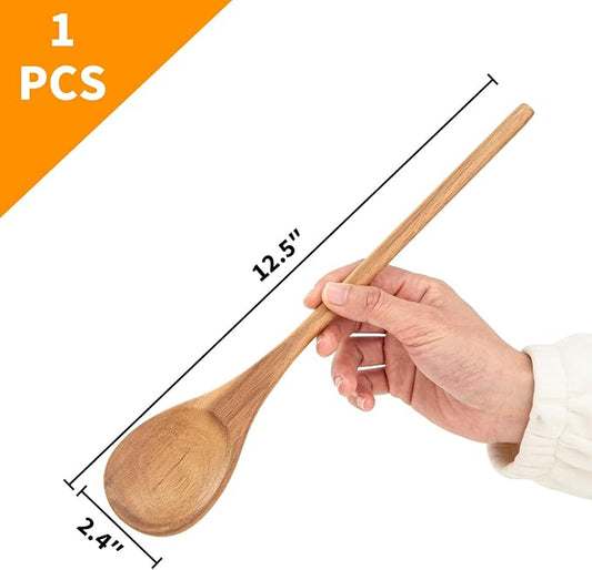 Wooden Spoonsfor Cooking 1PCS Acacia Wood Spoon 12.6" Wooden Utensils for Mixing, Mixing Spoons Cooking Spoon for Stirring Long Spoon Kitchen Serving Nonstick Utensil Smooth Finish