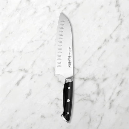 WICKWILLOW 7-Inch Santoku Knife - German X50CrMoV15 Steel, Hollow Edge Kitchen Knife for Meal Prep, Vegetables, Herbs & Boneless Proteins - Razor-Sharp, Full Tang, Ergonomic Handle, Gift Box