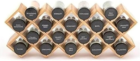 Kamenstein Criss Cross 18 Jar Bamboo Spice Rack with Spices Included - Countertop, Drawer, or Wall Mount Organizer with Refill Program