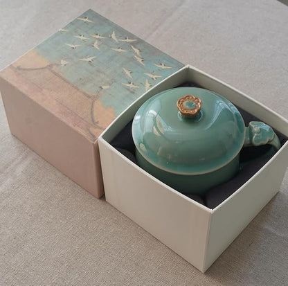 Panda Bamboo Relief Ceramic Tea Mug with Lid, 12oz Handmade Longquan Celadon — Loose Leaf Tea Cup, Cute Unique Gift for Women, Tea Lovers Gift, Gift Box