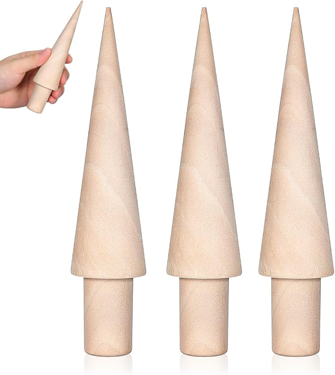 Gatuida 3-Piece Ice Cream Cone Mold Set Multi-Function Wooden Cone Roller for Waffle Cones Egg Rolls and Homemade Desserts Reusable Kitchen Baking Tool 7.08X1.57X1.57In