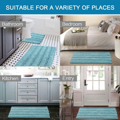 H.VERSAILTEX Bathroom Rugs Set 2 Piece Bathroom Contour Rug Toilet Mat Sets, Non Slip, Contou,r Ultra Thick, Water Absorbent, Striped Bath Rug, Washable(20" x 32" Plus 20" x 20" U, Aqua Haze)