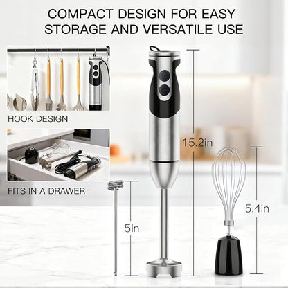 3-in-1 Immersion Hand Blender, Powerful MOTOR 12-Speed Stick Blender with Sturdy Titanium Plated Stainless Steel Blades
