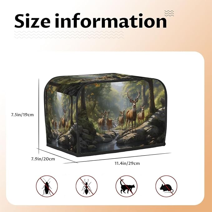 Forest Animal Deer Toaster Cover 2 Slice Wide Slot Washable Kitchen Appliance Covers Fingerprint Bread Machine Dust Cover Small Toaster Oven Accessories Covers Bread Maker Bag Women Gift