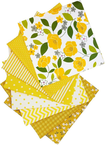 8 pcs/lot Fabric Bundles Top Cotton 19.69" x 19.69" (50cm x 50cm) Quilt, Pre-Cut Squares Sheets for Patchwork Sewing Quilting Crafting, Yellow Floral.