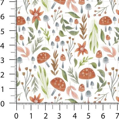 Woodland Patchwork Fabric Panel 100x155 cm – 100% Cotton Satin, 6 Coordinated Forest & Mushroom Prints on One Continuous Sheet for Quilting, Sewing & DIY Crafts(Forest Mushrooms, 6pcs 50x50cm)