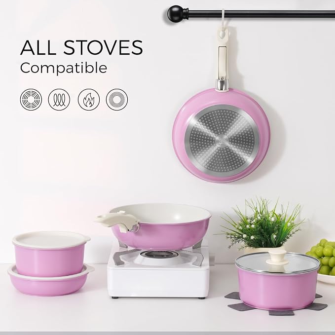 SODAY 15Pcs Pots and Pans Set Non Stick, Cookware Sets with Detachable Handle, Nonstick RV Kitchen Cooking Tools Removable Handles, Oven Safe, Induction Fast, Stackable Induction Cookware,Black