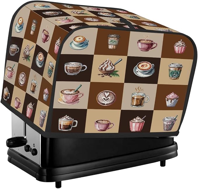 Coffee Toaster Cover 4 Slice Wide Slot Washable Toaster Covers | Cups Modern Dust and Fingerprint Protection Bread Maker Covers for Kitchen Accessories Decor Bakeware Women Gift