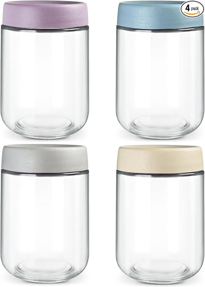 Overnight Oats Containers, 16oz Glass Food Storage Containers with Lids, Meal Prep Mason Jars for Oatmeal, Chia Seed Pudding, Yogurt (Set of 4)