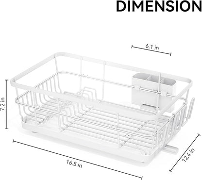 TOOLF Dish Drying Rack, Dish Racks for Kitchen Counter, Stainless Steel Sink Organization and Storage Essentials with Cutlery Holder, Dish Drainer, Home and Appartment Decor, 12.4''W x 16.5''L, White