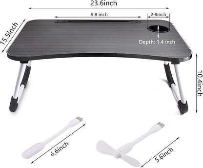 Slendor Lap Desk with Cup Holder, Foldable Laptop Table for Bed, Portable Bed Desk for Laptop and Writing, Computer Tray with Tablet Slot, Notebook Stand Reading Holder for Couch Sofa Floor,Black