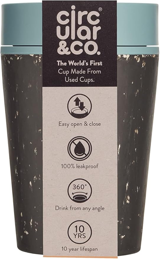 Circular and Co Leakproof Reusable Coffee Cup 8oz/227ml - The World's First Travel Mug Made from Recycled Coffee Cups, 100% Leak-Proof, Sustainable & Insulated. (Black & Faraway Blue)