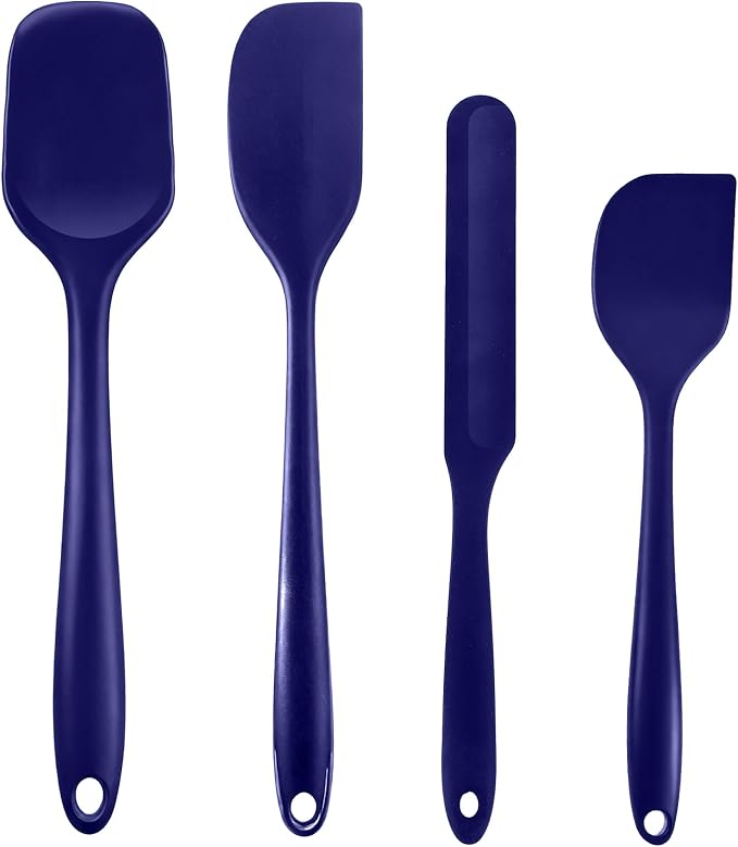 Silicone Spatula Set, Food Grade Rubber Spatula, 4 Pcs Heat Resistant Silicone Spatulas, One Piece Design Non-Stick Kitchen Utensils for Cooking, Stirring, Baking & Mixing, Dishwasher Safe (Blue)