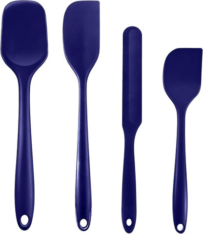 Silicone Spatula Set, Food Grade Rubber Spatula, 4 Pcs Heat Resistant Silicone Spatulas, One Piece Design Non-Stick Kitchen Utensils for Cooking, Stirring, Baking & Mixing, Dishwasher Safe (Blue)