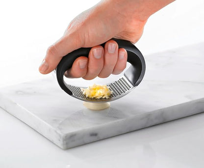 Leifheit Garlic-King Proline Garlic Press Rocker, Time Saving, Durable Strong Mincer Tool - Easy to Use & Clean Crusher, Dishwasher Safe, Kitchen Gadget Smasher, Black/Silver
