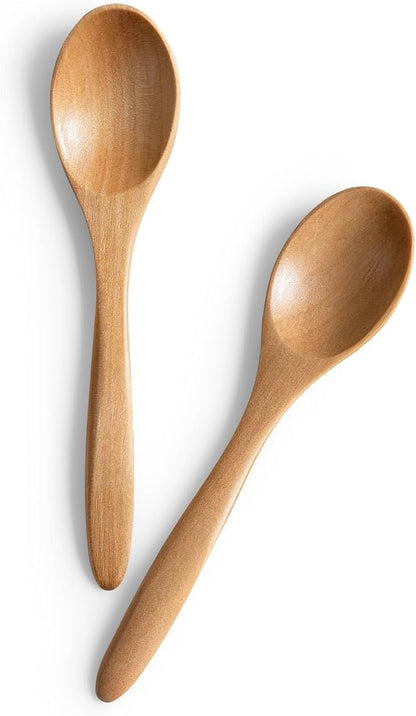 2 PCS Small Wooden Spoons, 5.8 Inch Honey Spoons for Tea, Schima Wooden Honey Teaspoon for Coffee, Little Tiny Wood Spoons, Bamboo Table Spoon for stirring, Wooden Spoons for Utensils Set