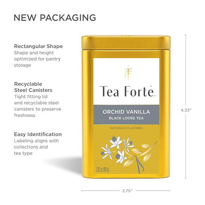 Tea Forte Orchid Vanilla Premium Loose Leaf Caffeinated Black Tea Blend Canister, Makes 35-50 Cups