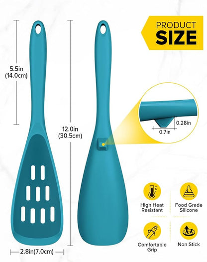 Pack of 2 Cooking Spoons for Non Stick Cookware, Multifunction Spatula Spoon BPA-Free, One-Piece Design, Suitable for Scooping, Scraping, Serving and Mixing(BLUE)