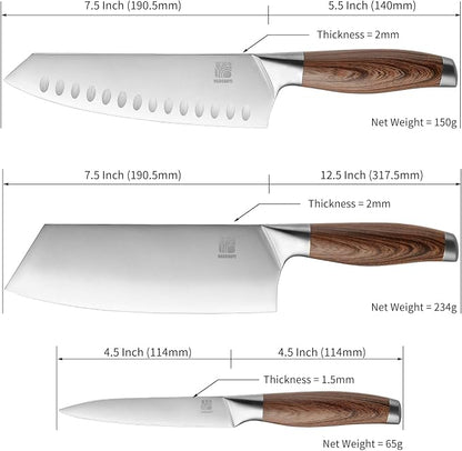 3-Piece Professional Chef Knife Set - Ultra-Sharp Kitchen Knives with Ergonomic Steel Handle, Ideal for Home, Outdoor, Camping, BBQ, and Gifts for Men
