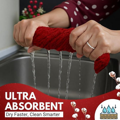 Infinitee Xclusives Premium Kitchen Towels – Pack of 3, 100% Cotton |15 x 25| Inches Absorbent Dish Towels - Terry Kitchen Dishcloth Towels - Red Dish Cloth for Household Cleaning