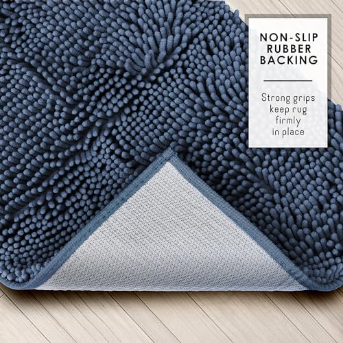 Hearth & Harbor Bathroom Rugs, Chenille Bath Mat - Machine Washable Bath Mats for Bathroom Non-Slip Backing Rubber, Quick Dry Bathroom Mat - Navy Blue 24x36