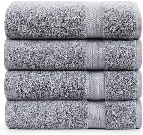 LANE LINEN Bath Sheets 100% Cotton 4 Pack Oversized Soft - Grey